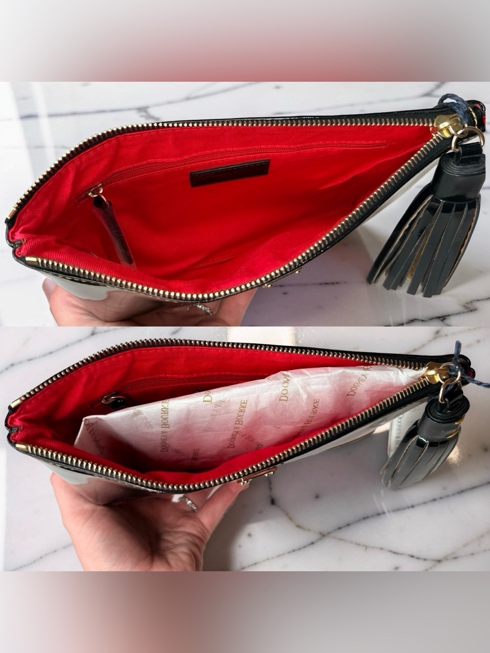NWT Dooney & Bourke Black Patent Leather Clutch Wristlet Bag Statement Tassel - Picture 6 of 16